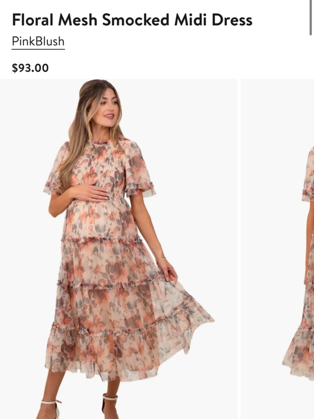 Pinkblush Floral Mesh Smocked Midi Dress